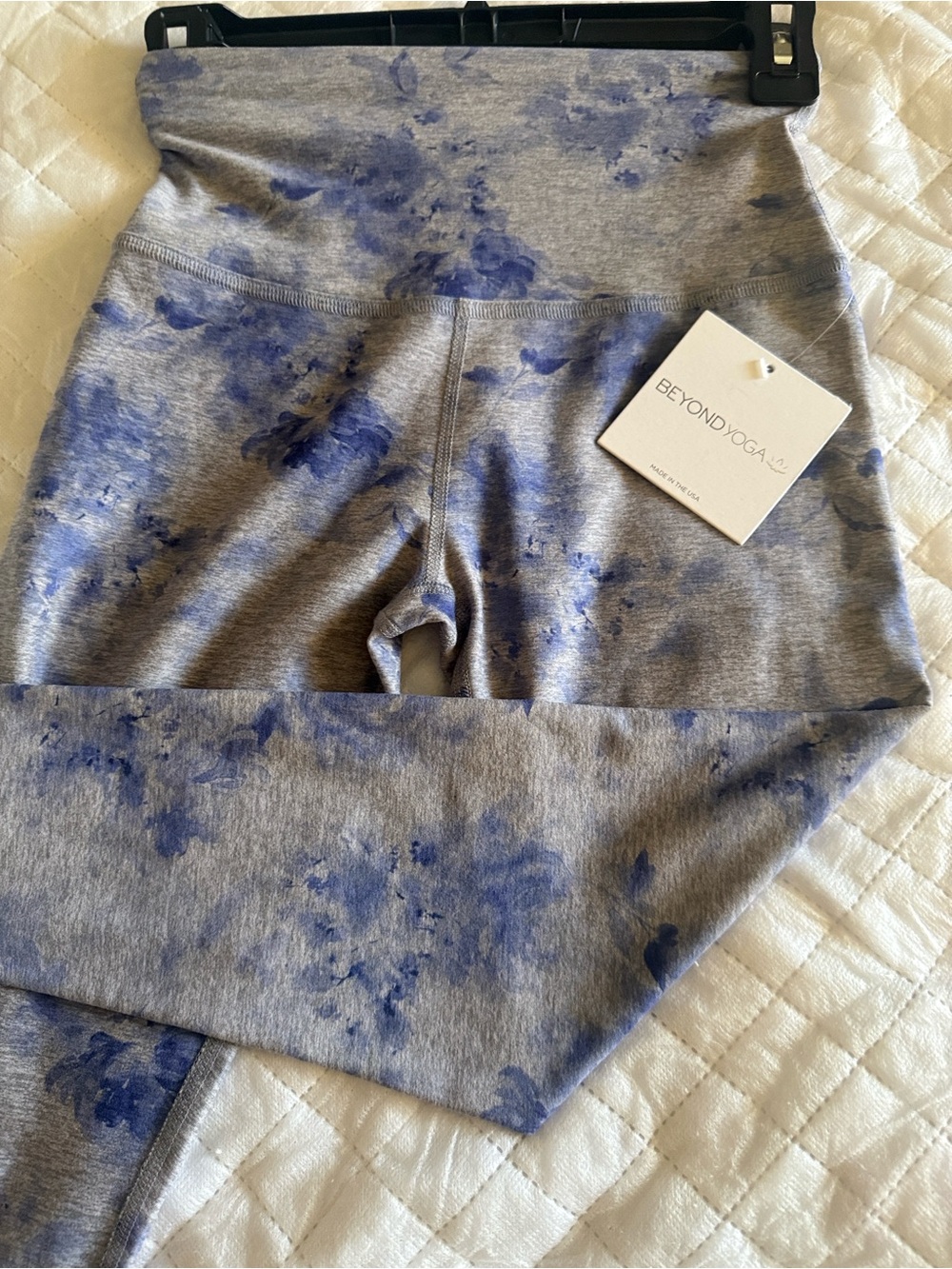 Beyond Yoga Gray Leggings with Blue Tie-Dye Accents